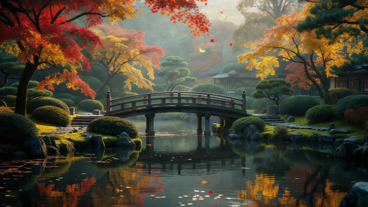 金沢兼六園の紅葉と雪吊り